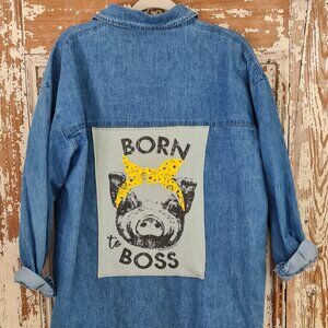 unique Jeans Jacket with patch on the back XL or Oversize